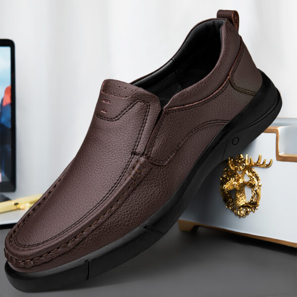 Men's Genuine Leather Business Walking Loafers, Casual Fashion Soft Sole Slip On Driving Shoes, Hiking Flat Shoes